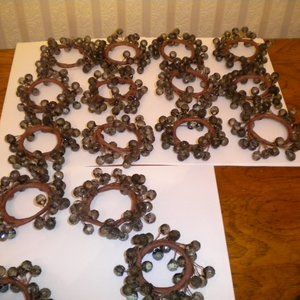 Sea Green Faceted Glass Bead Napkin Rings 16  Pc Set Grapevine Holiday Sparkle